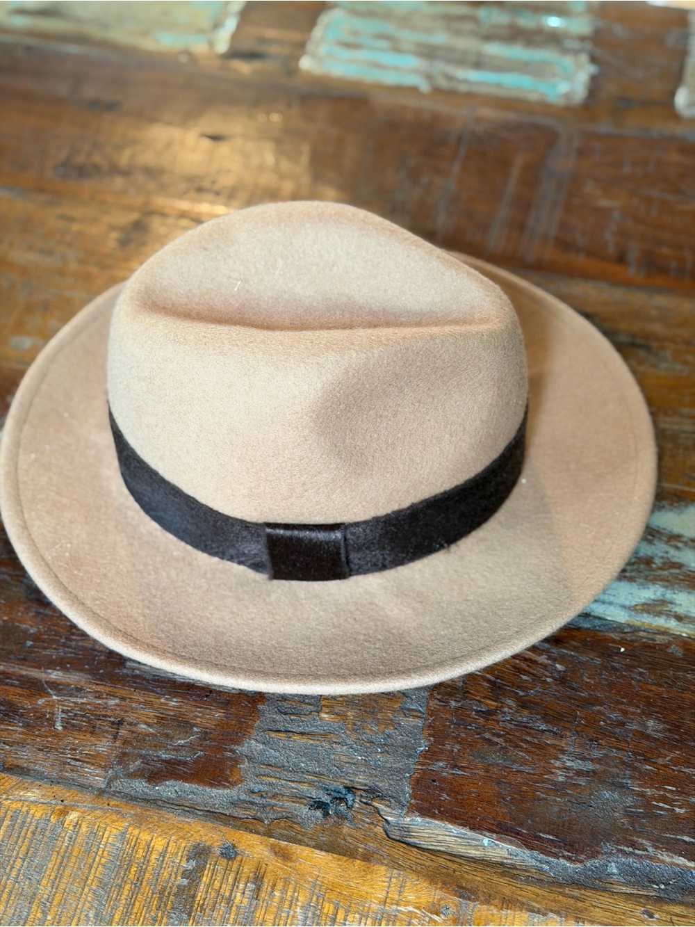 Women’s 100% Wool Camel/Brown Fedora Style Adjustable Hat, One Size